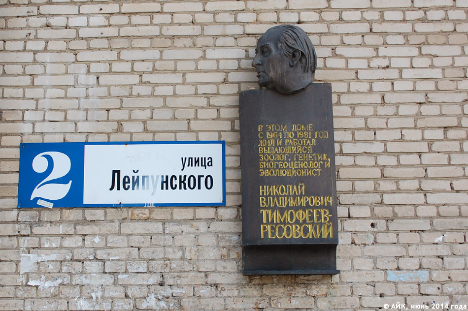 Мемориальная доска в честь Николая Владимировича Тимофеева-Ресовского в городе Обнинске